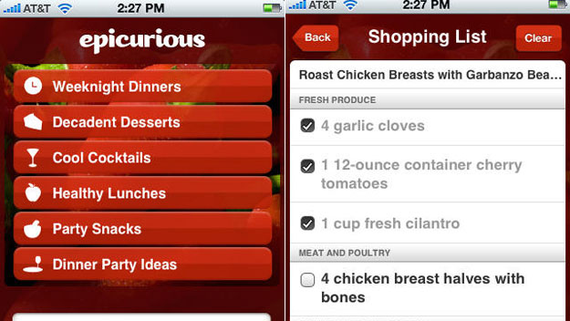 Epicurious Recipes & Shopping List