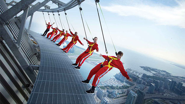 People hanging from CN Tower