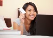 Student holding credit card