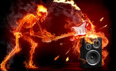 Skeleton playing guitar