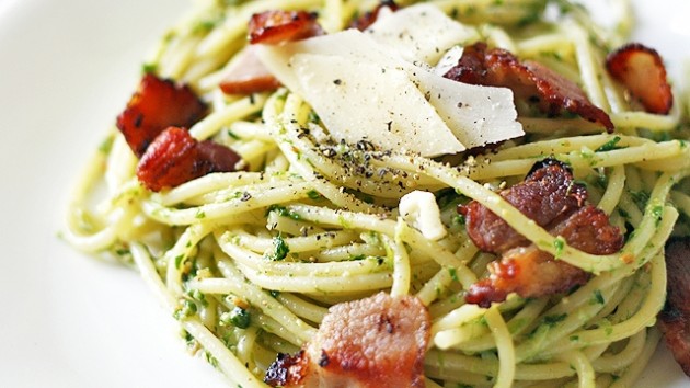 10 - Spaghetti with Ramp Pesto and Bacon