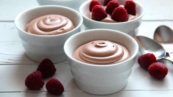 7) Chocolate Cheesecake Mousse with Raspberries