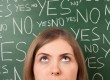 Thinking woman deciding on yes or no