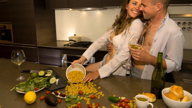 Couple cooking together