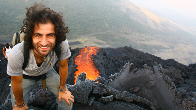 Man at top of Volcán de Pacaya