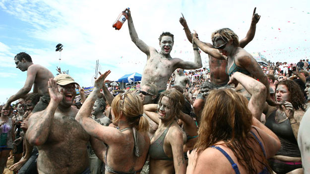 Playing in mud at the Boryeong Mud Festival