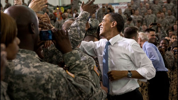 President Obama shaking hands with troops