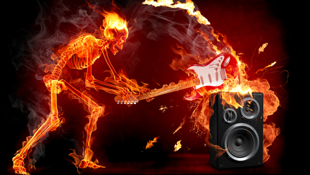 Skeleton playing guitar