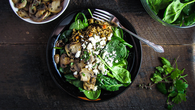 Lentil, Mushroom and Spinach Salad